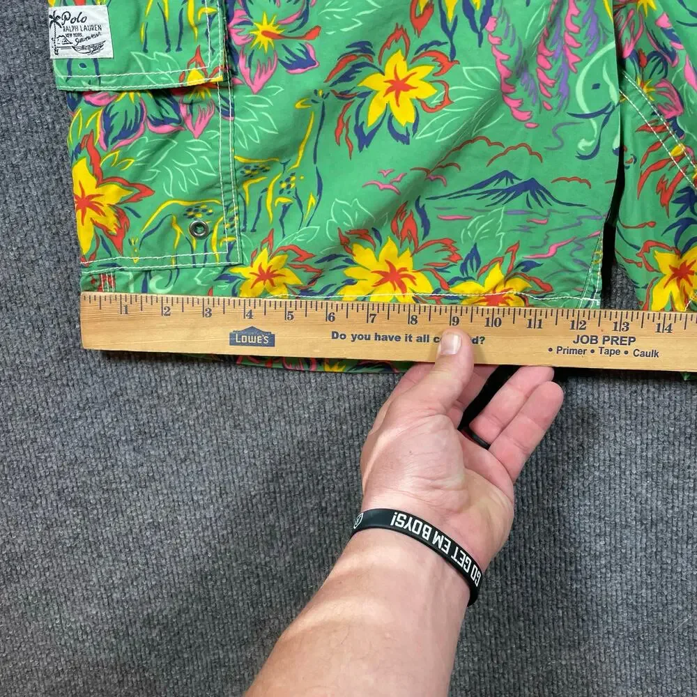 Polo Ralph Lauren Swim Shorts Men's Large Green Floral/Animal Allover Lined